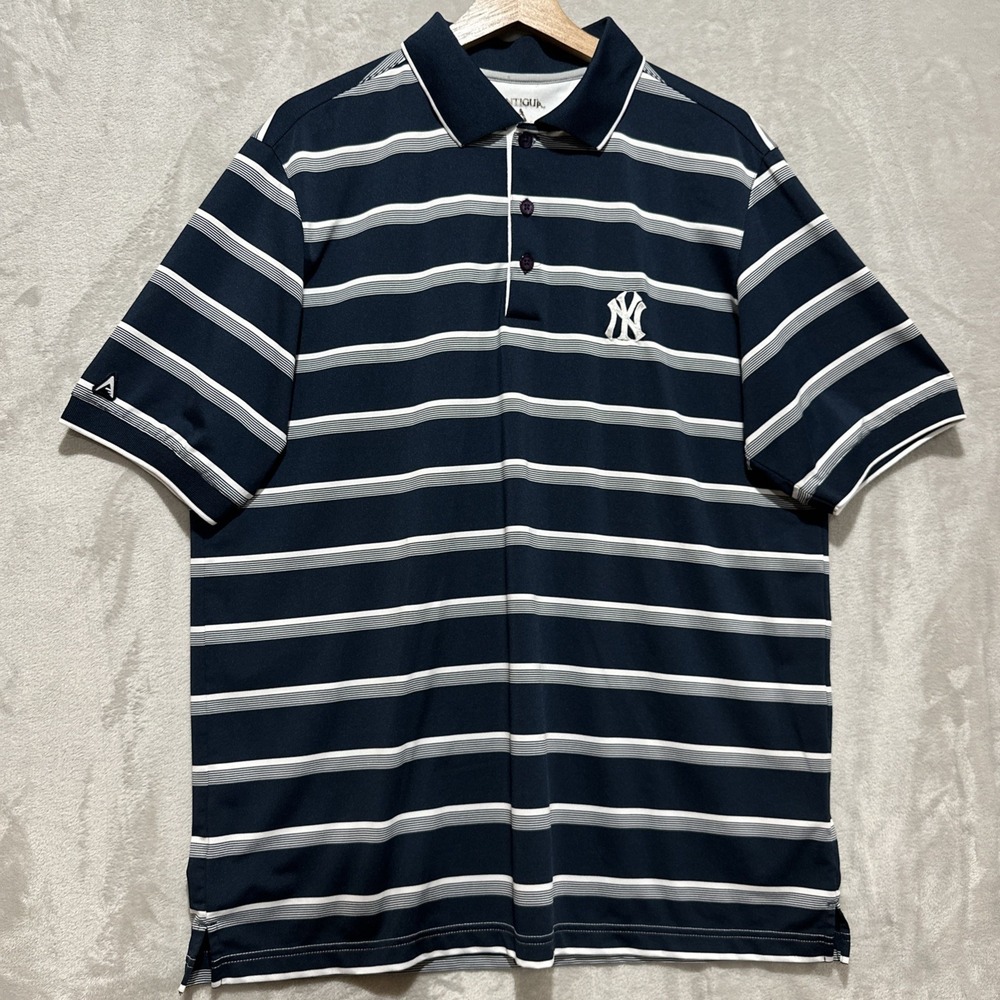 New York Yankees NY Stripe Performance Moisture Wicking Polo Shirt Mens Size L‎